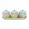 Three-piece set of colorful floral pattern covered seasoning jars, light green tray set, ceramic seasoning jars Item Picture